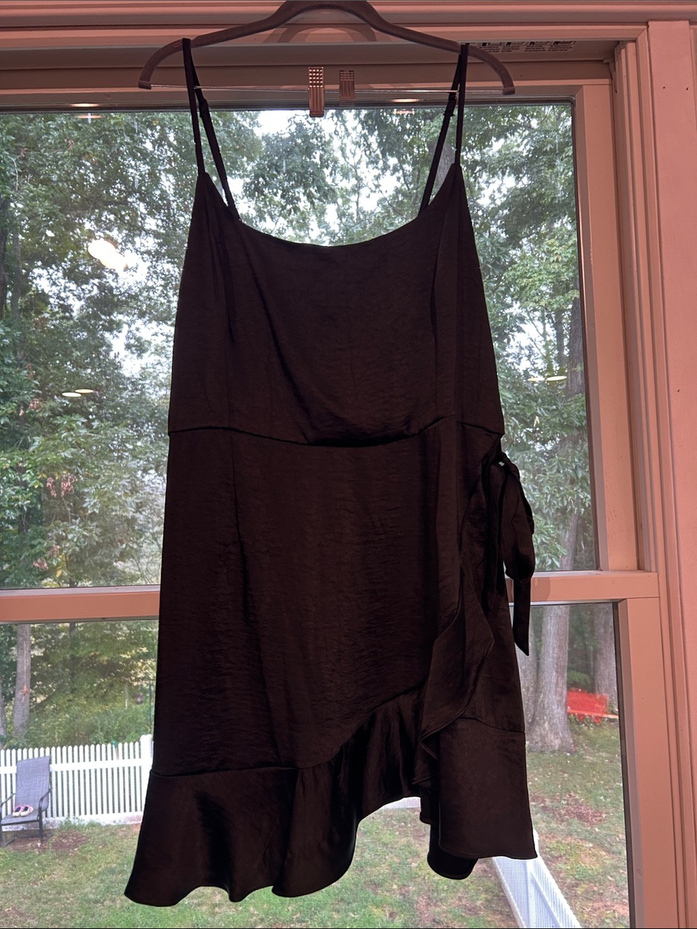 wild fable Black Satin Mini Dress with Ruffle Hem